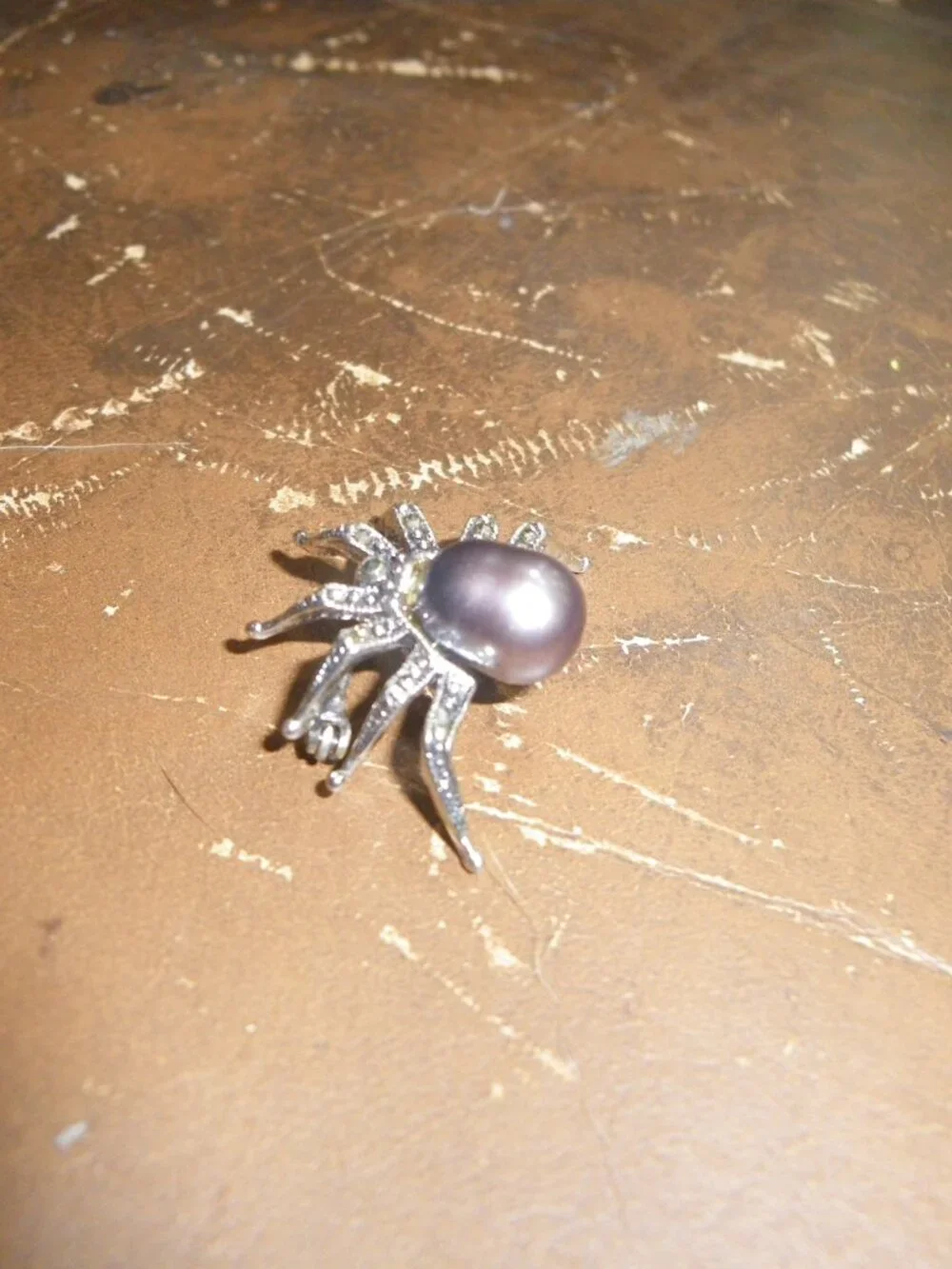 Women’s Vintage Sterling Spider Pin Brooch w/ Marcasite & Black Pearl Gemstones - Picture 4 of 5